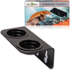 Terarijné stromové krmítko s miskami dvojité 15 × 8 × 6,2 cm (černé)