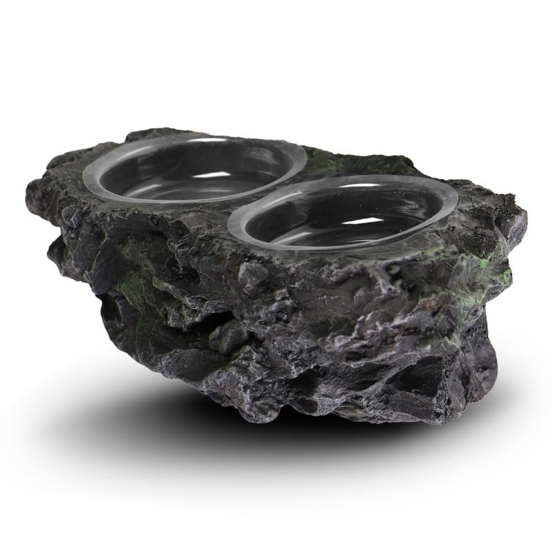 Terarijní závěsné krmítko s miskami 23x10x8cm – imitace skály